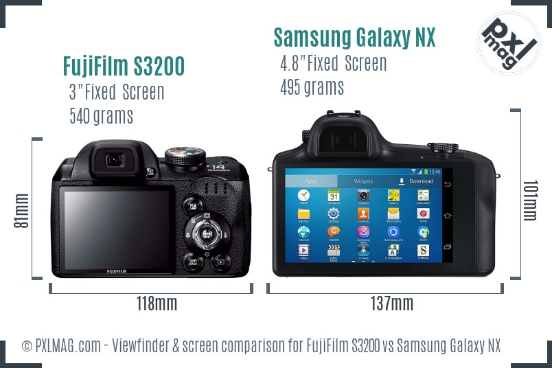 FujiFilm S3200 vs Samsung Galaxy NX Screen and Viewfinder comparison