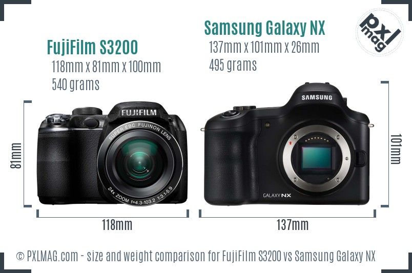 FujiFilm S3200 vs Samsung Galaxy NX size comparison FujiFilm S3200 vs Samsung Galaxy NX size comparison