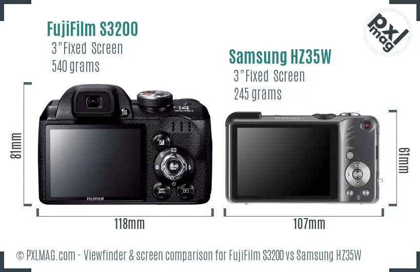 FujiFilm S3200 vs Samsung HZ35W Screen and Viewfinder comparison