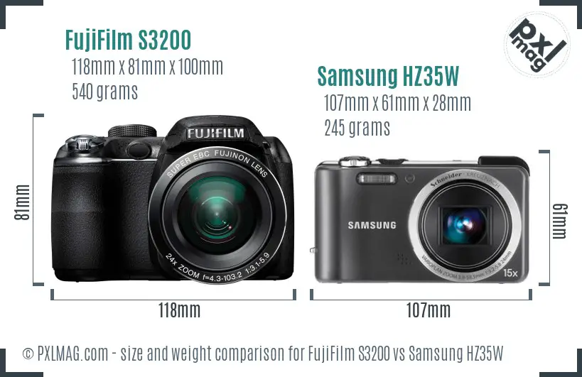 FujiFilm S3200 vs Samsung HZ35W size comparison