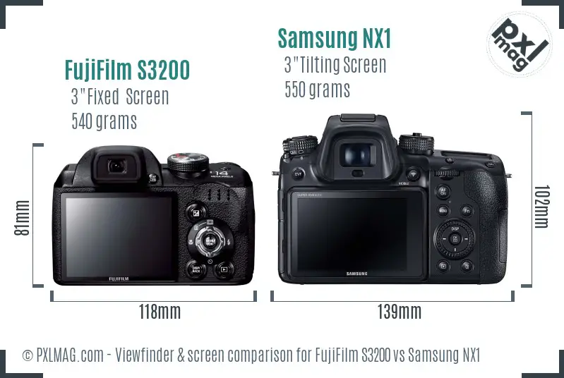 FujiFilm S3200 vs Samsung NX1 Screen and Viewfinder comparison