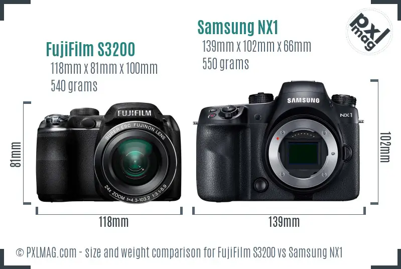 FujiFilm S3200 vs Samsung NX1 size comparison