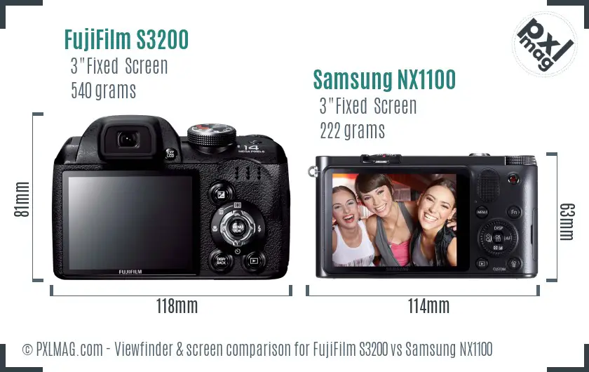 FujiFilm S3200 vs Samsung NX1100 Screen and Viewfinder comparison