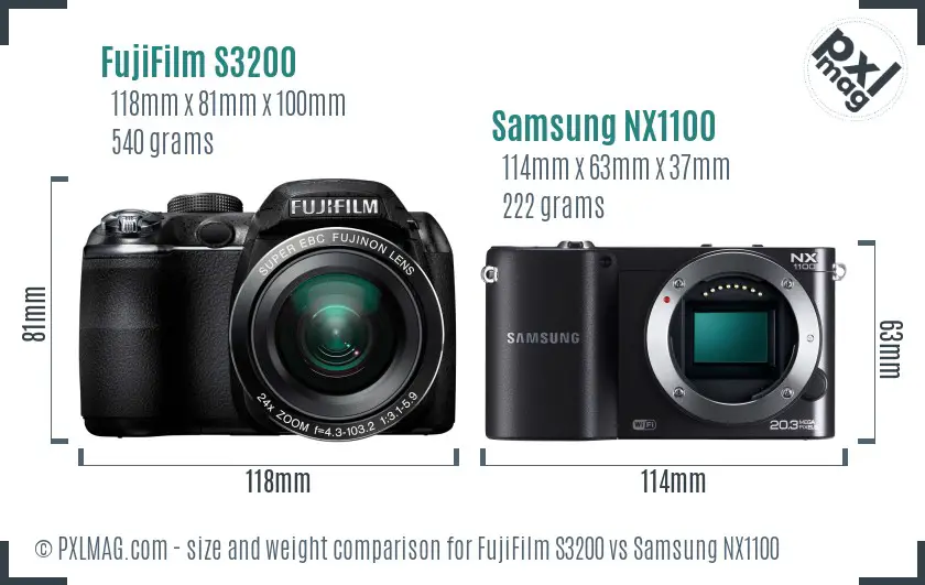 FujiFilm S3200 vs Samsung NX1100 size comparison