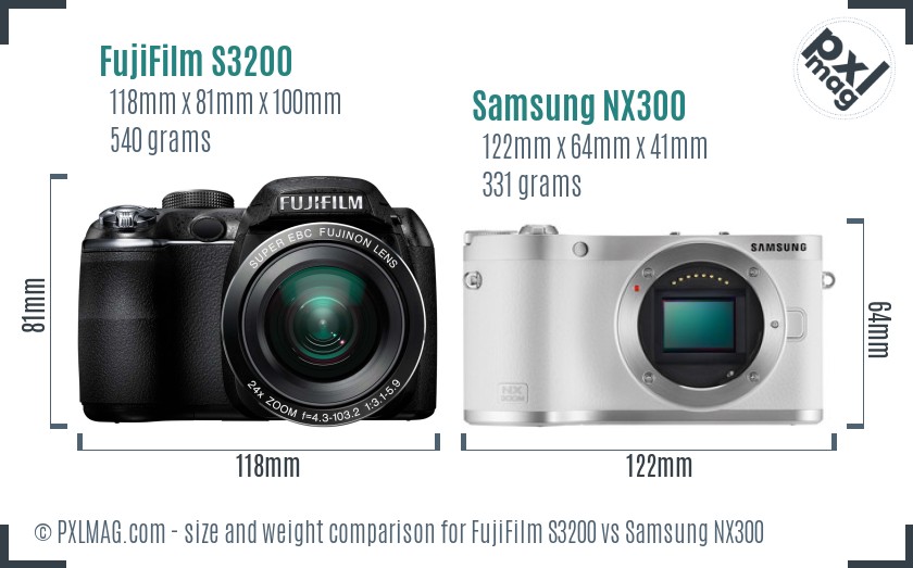 FujiFilm S3200 vs Samsung NX300 size comparison