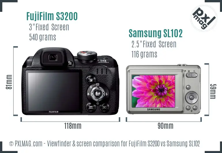 FujiFilm S3200 vs Samsung SL102 Screen and Viewfinder comparison