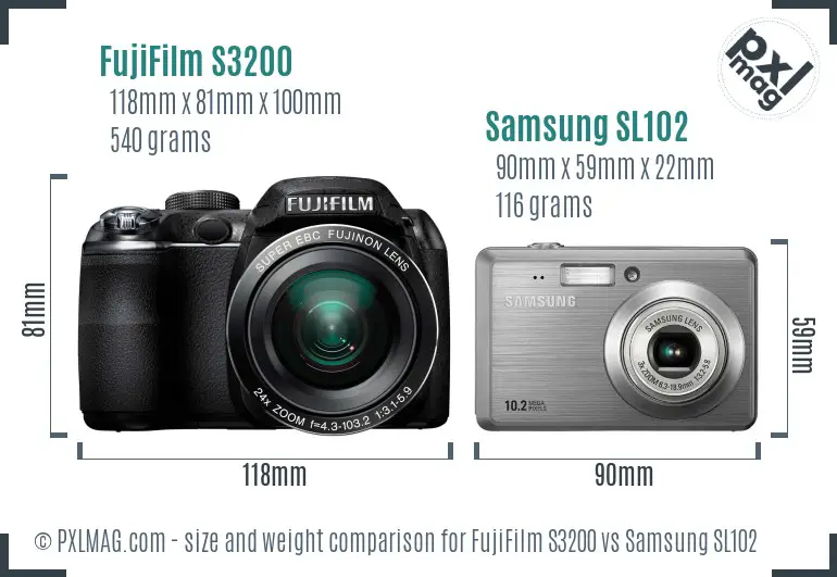 FujiFilm S3200 vs Samsung SL102 size comparison