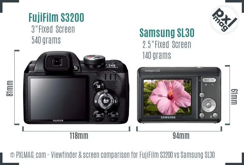 FujiFilm S3200 vs Samsung SL30 Screen and Viewfinder comparison FujiFilm S3200 vs Samsung SL30 Screen and Viewfinder comparison