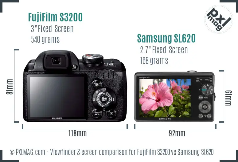 FujiFilm S3200 vs Samsung SL620 Screen and Viewfinder comparison