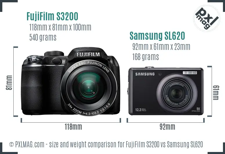 FujiFilm S3200 vs Samsung SL620 size comparison