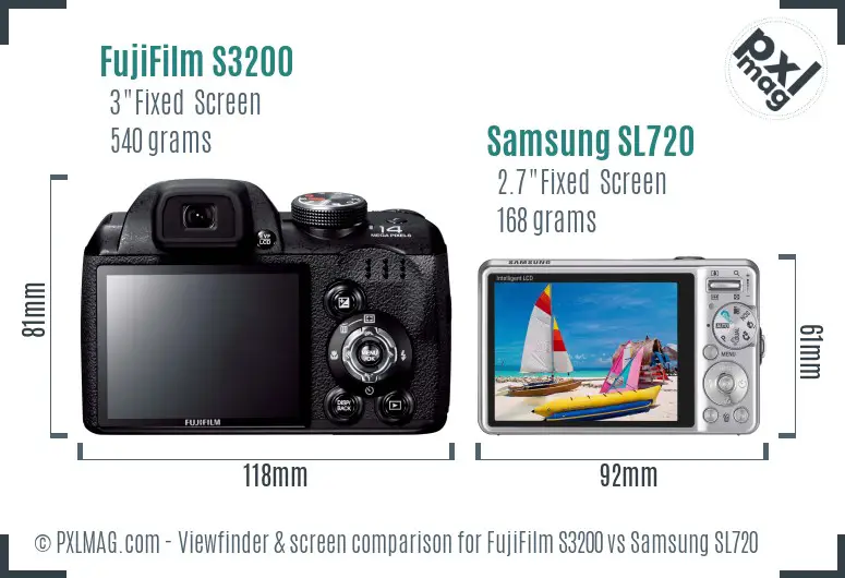 FujiFilm S3200 vs Samsung SL720 Screen and Viewfinder comparison