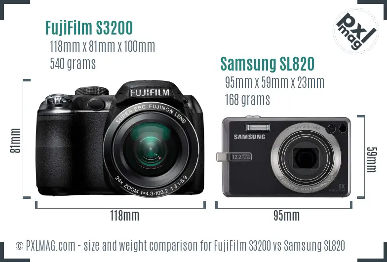 FujiFilm S3200 vs Samsung SL820 size comparison FujiFilm S3200 vs Samsung SL820 size comparison