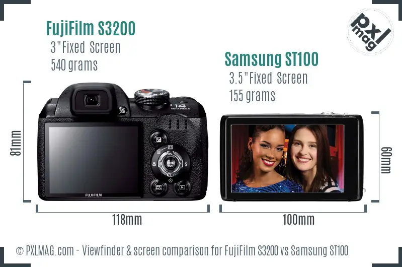 FujiFilm S3200 vs Samsung ST100 Screen and Viewfinder comparison