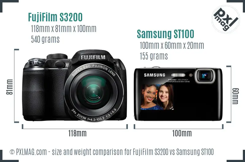 FujiFilm S3200 vs Samsung ST100 size comparison