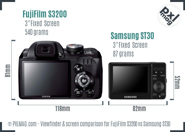 FujiFilm S3200 vs Samsung ST30 Screen and Viewfinder comparison