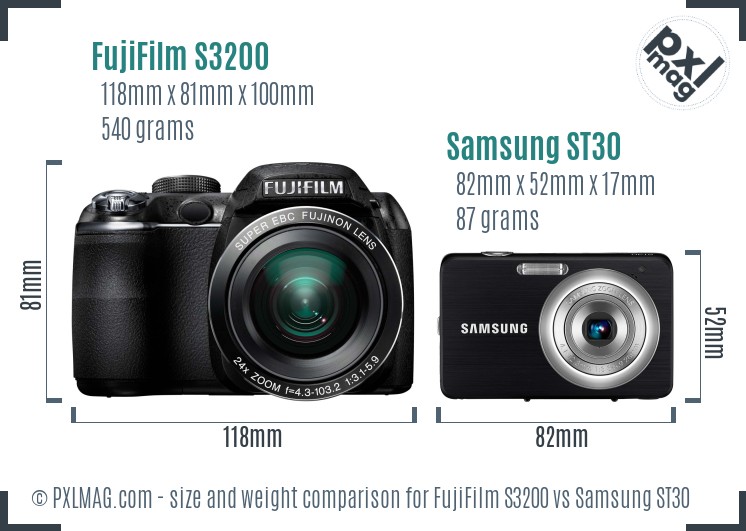 FujiFilm S3200 vs Samsung ST30 size comparison