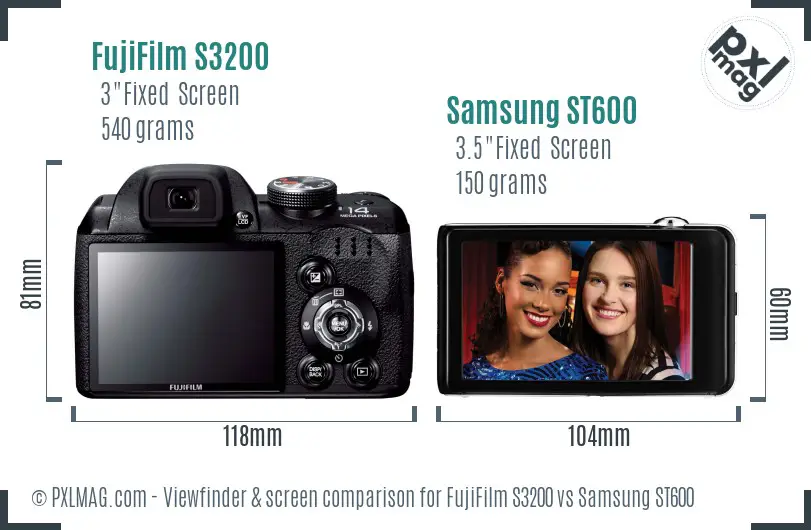 FujiFilm S3200 vs Samsung ST600 Screen and Viewfinder comparison