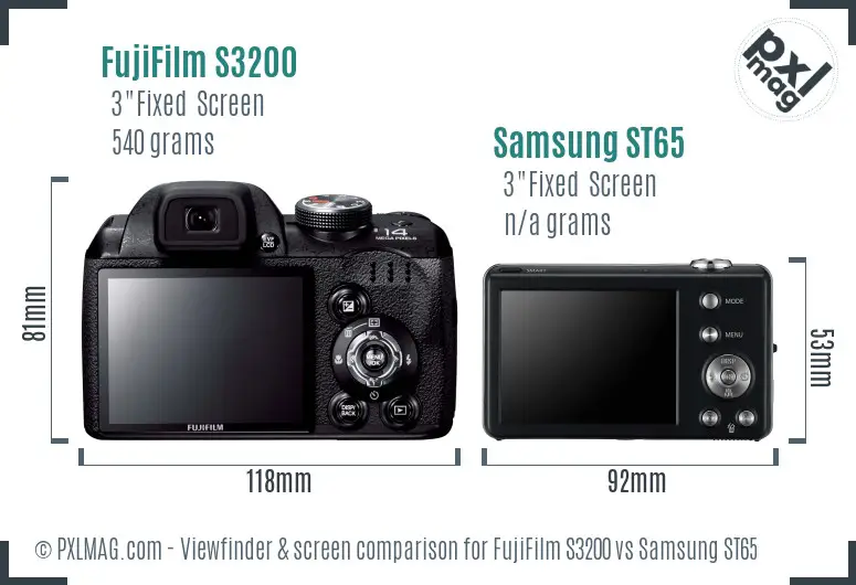 FujiFilm S3200 vs Samsung ST65 Screen and Viewfinder comparison