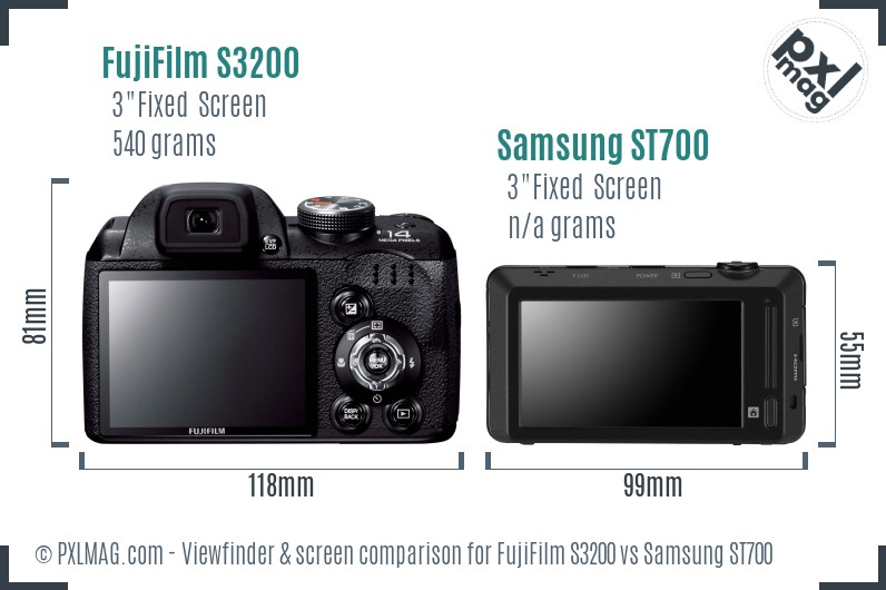 FujiFilm S3200 vs Samsung ST700 Screen and Viewfinder comparison