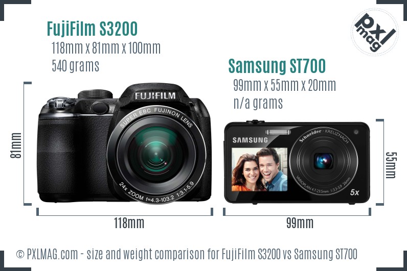 FujiFilm S3200 vs Samsung ST700 size comparison FujiFilm S3200 vs Samsung ST700 size comparison