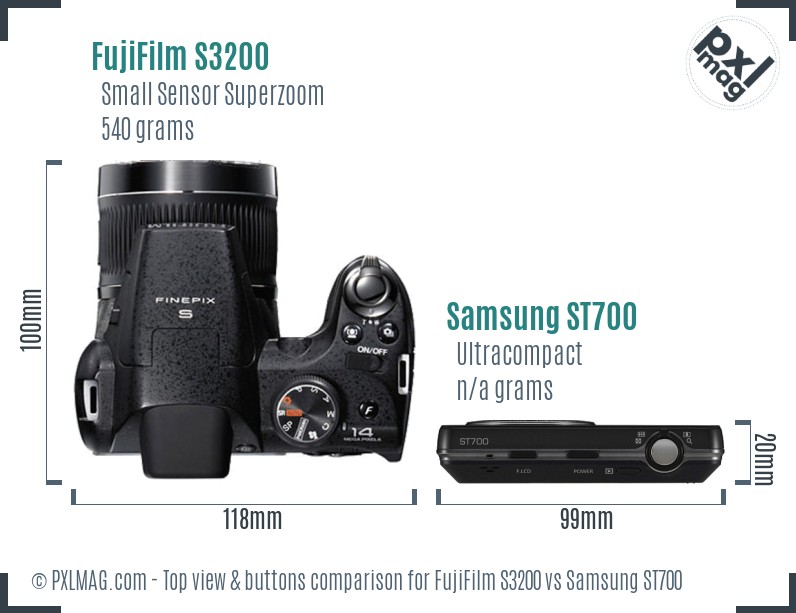 FujiFilm S3200 vs Samsung ST700 top view buttons comparison