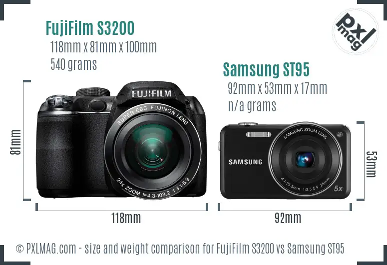 FujiFilm S3200 vs Samsung ST95 size comparison