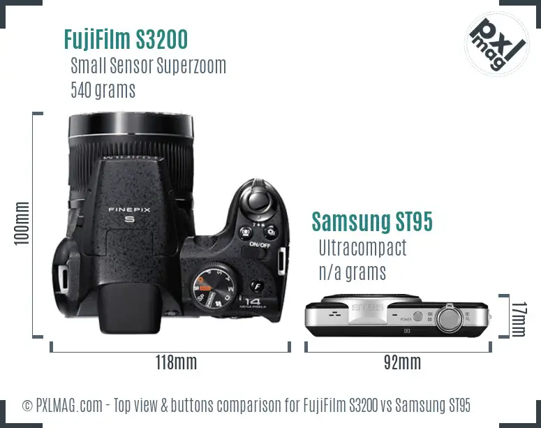 FujiFilm S3200 vs Samsung ST95 top view buttons comparison