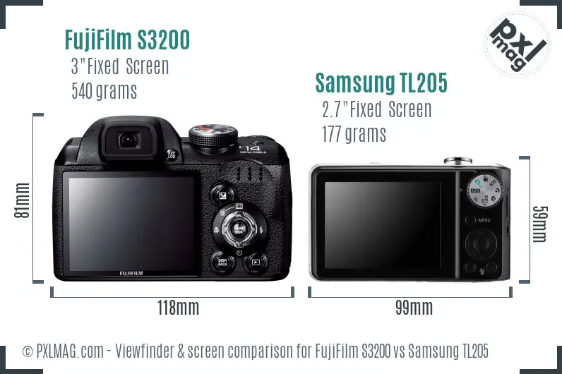 FujiFilm S3200 vs Samsung TL205 Screen and Viewfinder comparison
