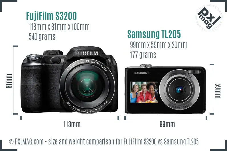 FujiFilm S3200 vs Samsung TL205 size comparison