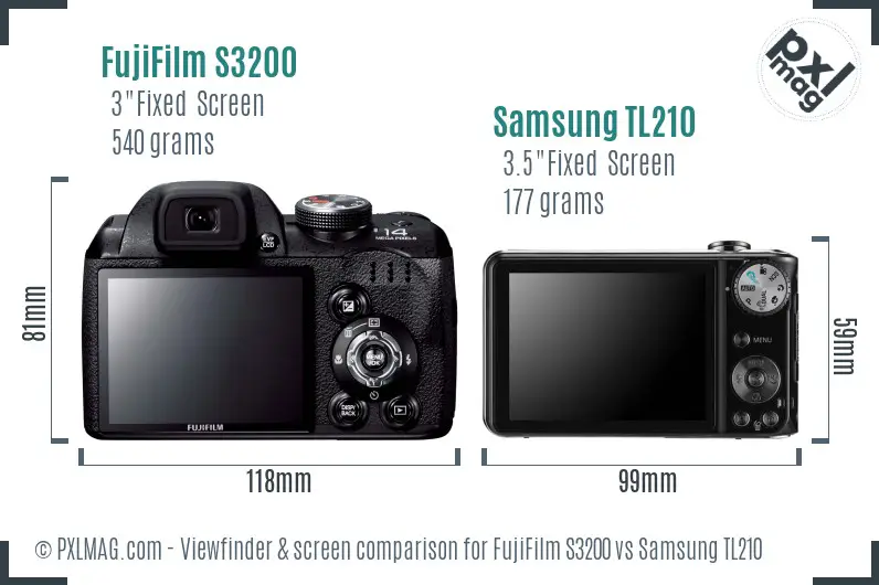 FujiFilm S3200 vs Samsung TL210 Screen and Viewfinder comparison