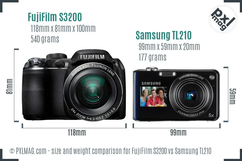 FujiFilm S3200 vs Samsung TL210 size comparison