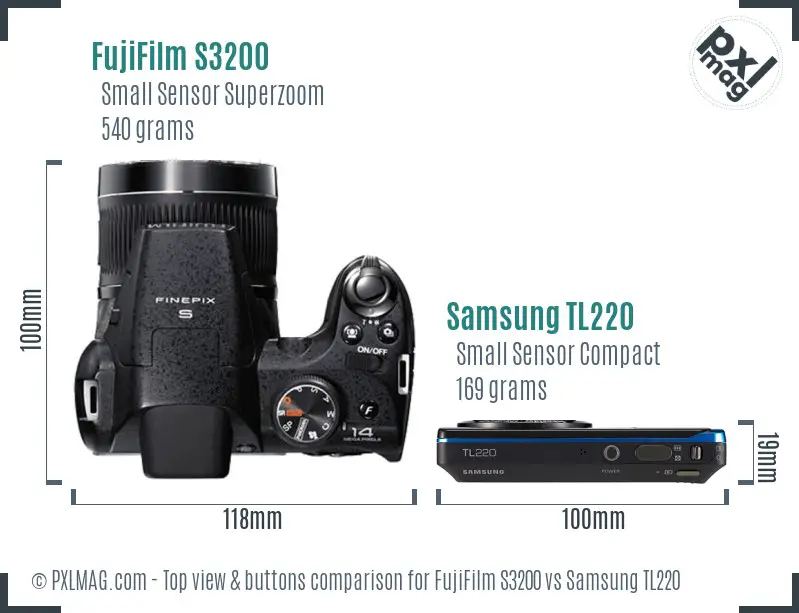 FujiFilm S3200 vs Samsung TL220 top view buttons comparison