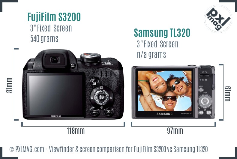 FujiFilm S3200 vs Samsung TL320 Screen and Viewfinder comparison