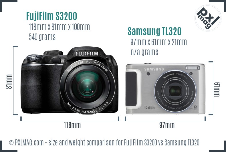 FujiFilm S3200 vs Samsung TL320 size comparison FujiFilm S3200 vs Samsung TL320 size comparison