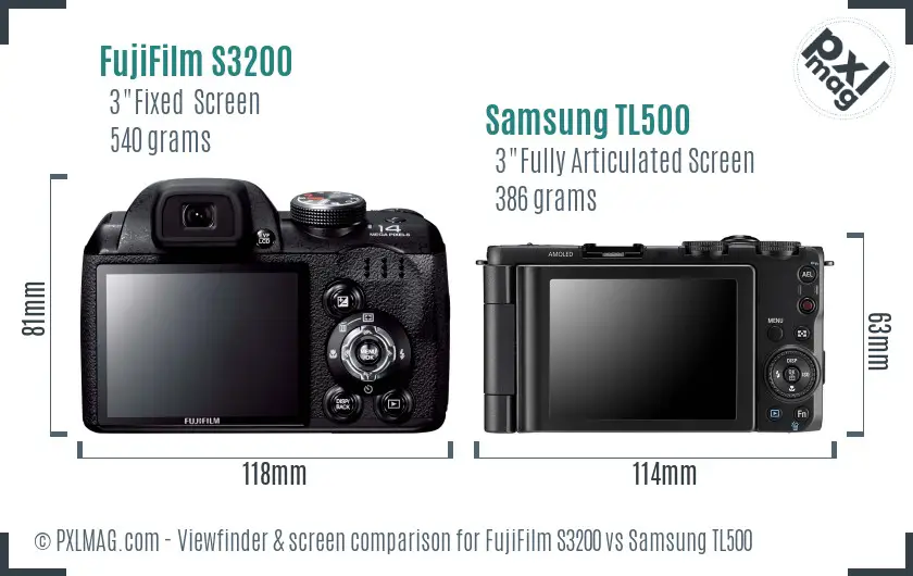 FujiFilm S3200 vs Samsung TL500 Screen and Viewfinder comparison