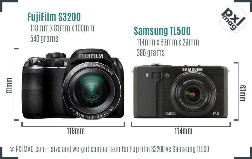 FujiFilm S3200 vs Samsung TL500 size comparison