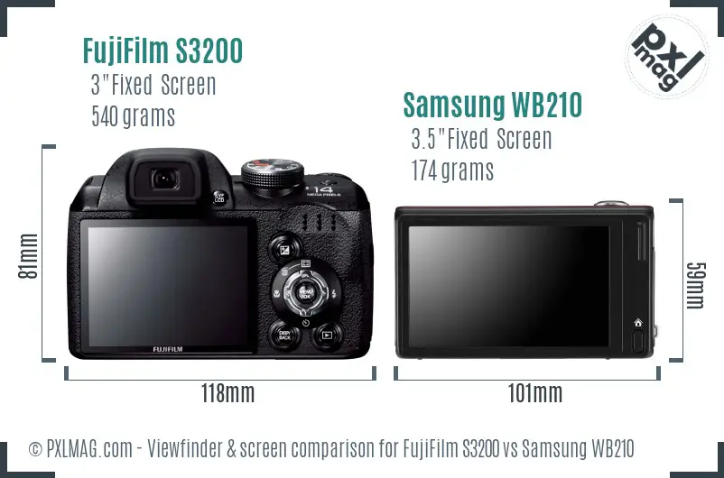 FujiFilm S3200 vs Samsung WB210 Screen and Viewfinder comparison