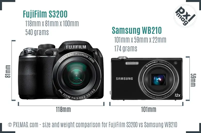 FujiFilm S3200 vs Samsung WB210 size comparison