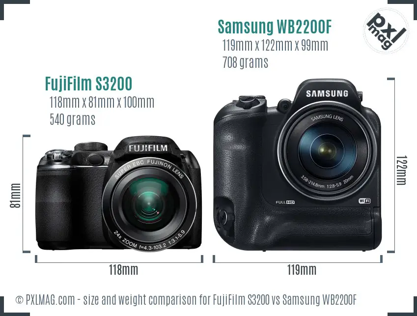 FujiFilm S3200 vs Samsung WB2200F size comparison
