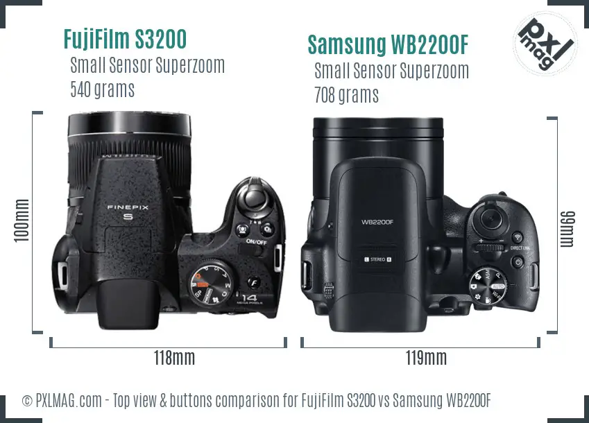 FujiFilm S3200 vs Samsung WB2200F top view buttons comparison