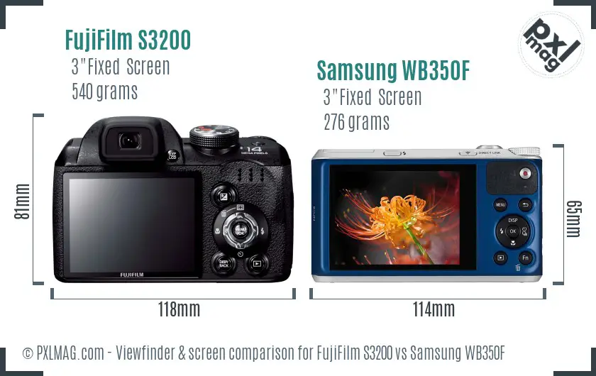 FujiFilm S3200 vs Samsung WB350F Screen and Viewfinder comparison