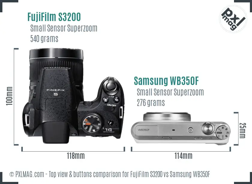 FujiFilm S3200 vs Samsung WB350F top view buttons comparison