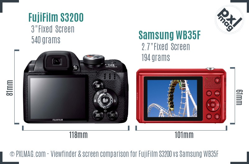 FujiFilm S3200 vs Samsung WB35F Screen and Viewfinder comparison