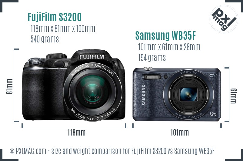 FujiFilm S3200 vs Samsung WB35F size comparison FujiFilm S3200 vs Samsung WB35F size comparison