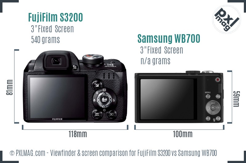 FujiFilm S3200 vs Samsung WB700 Screen and Viewfinder comparison