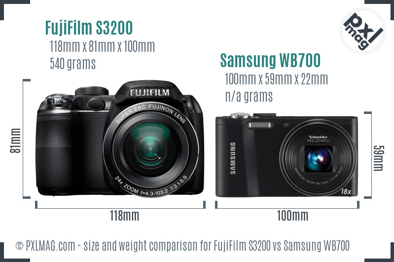 FujiFilm S3200 vs Samsung WB700 size comparison FujiFilm S3200 vs Samsung WB700 size comparison
