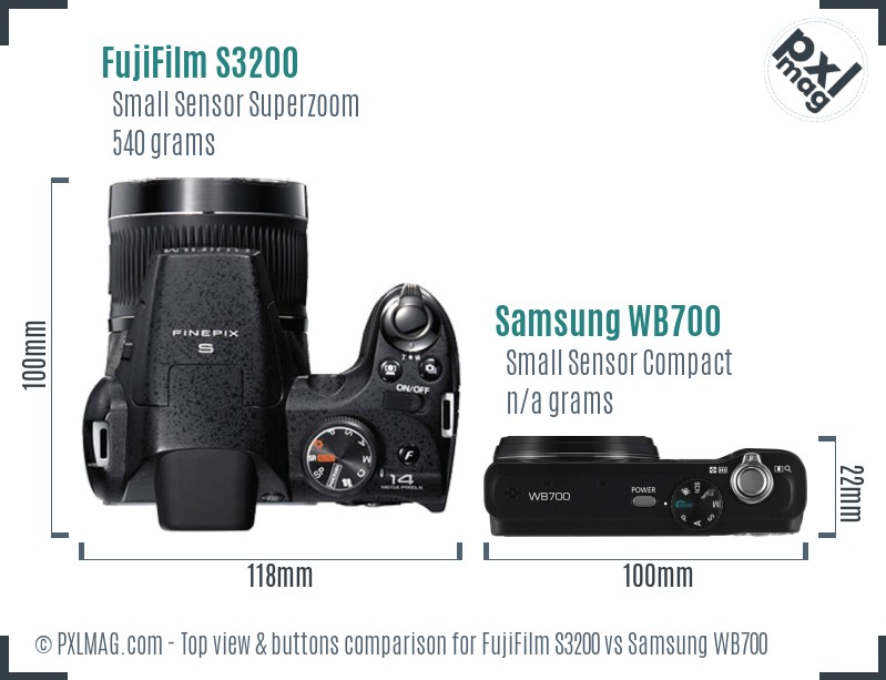 FujiFilm S3200 vs Samsung WB700 top view buttons comparison