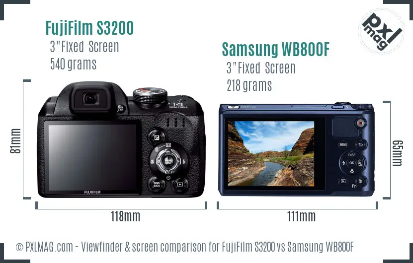 FujiFilm S3200 vs Samsung WB800F Screen and Viewfinder comparison