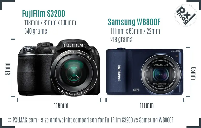 FujiFilm S3200 vs Samsung WB800F size comparison