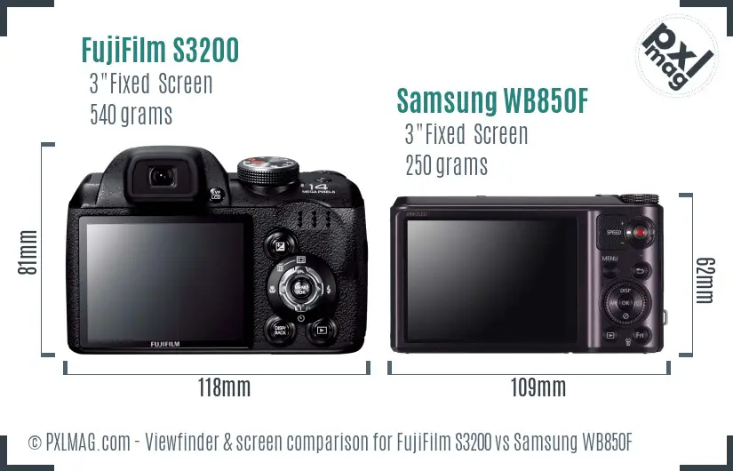 FujiFilm S3200 vs Samsung WB850F Screen and Viewfinder comparison FujiFilm S3200 vs Samsung WB850F Screen and Viewfinder comparison